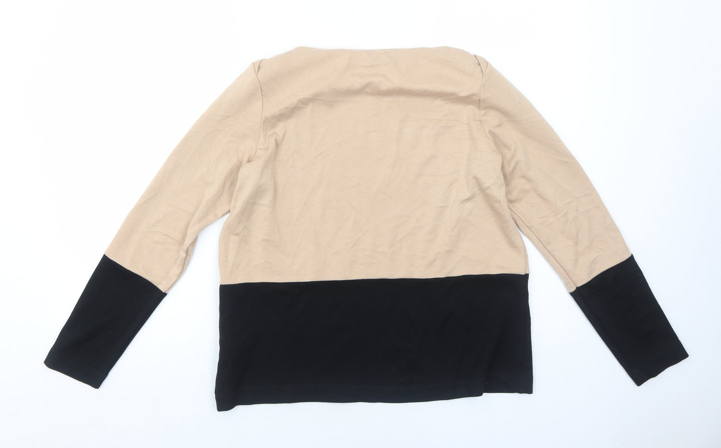Marks and Spencer Womens Beige Geometric Viscose Basic Blouse Size 12 Round Neck