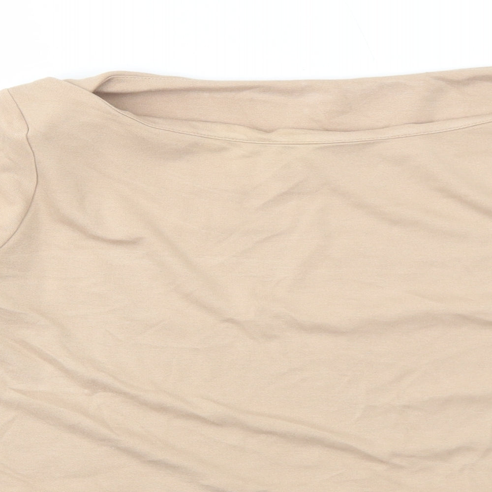 Marks and Spencer Womens Beige Geometric Viscose Basic Blouse Size 12 Round Neck