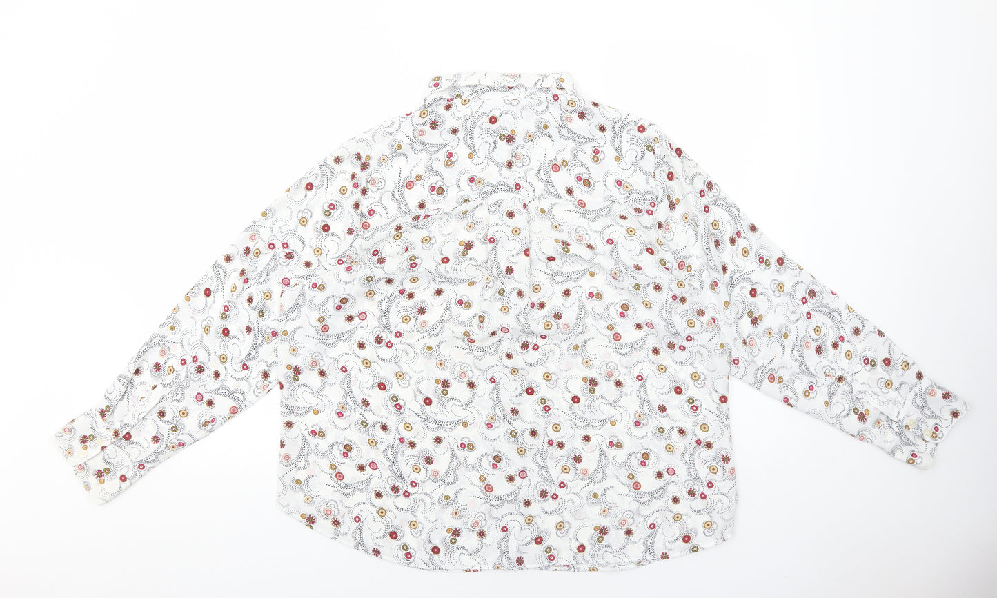 Marks and Spencer Womens White Geometric Polyester Basic Button-Up Size 18 Collared