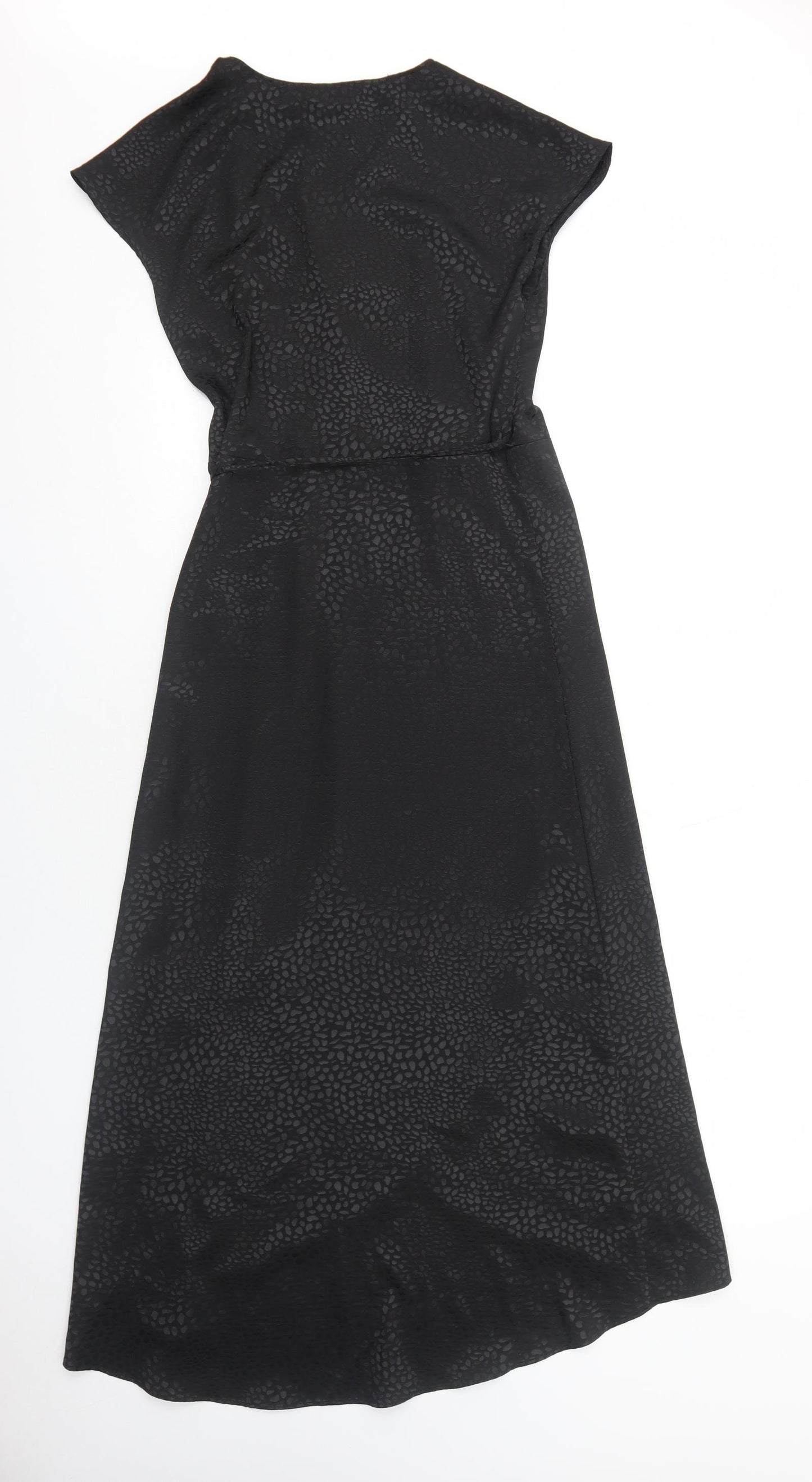 NEXT Womens Black Geometric Polyester A-Line Size 8 V-Neck Tie - Crocodile Print