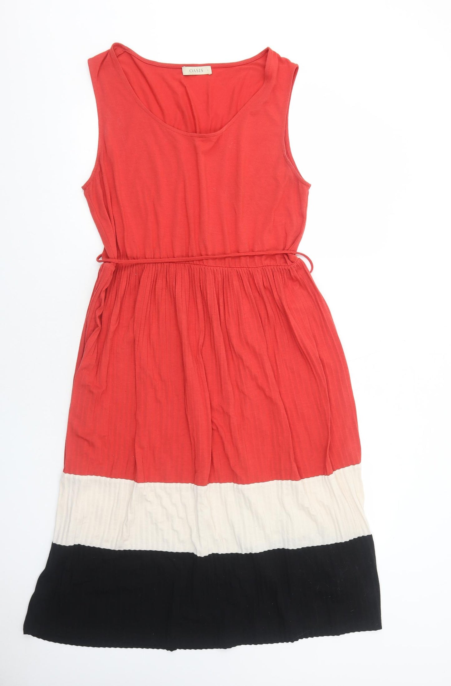 Oasis Womens Red Striped Viscose A-Line Size L Round Neck Pullover