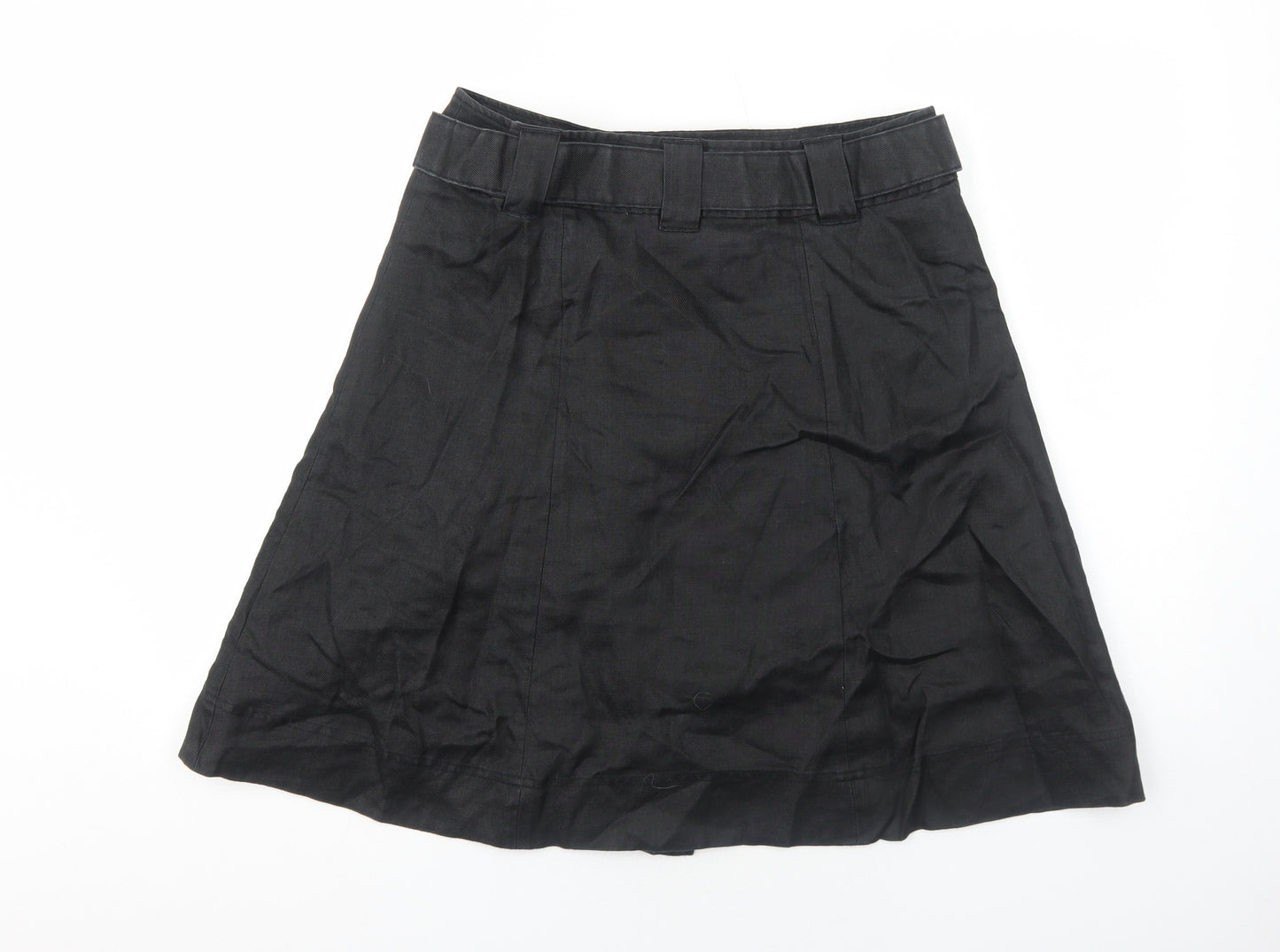 Dunnes Stores Womens Black Ramie A-Line Skirt Size 14 Button - Belt Included