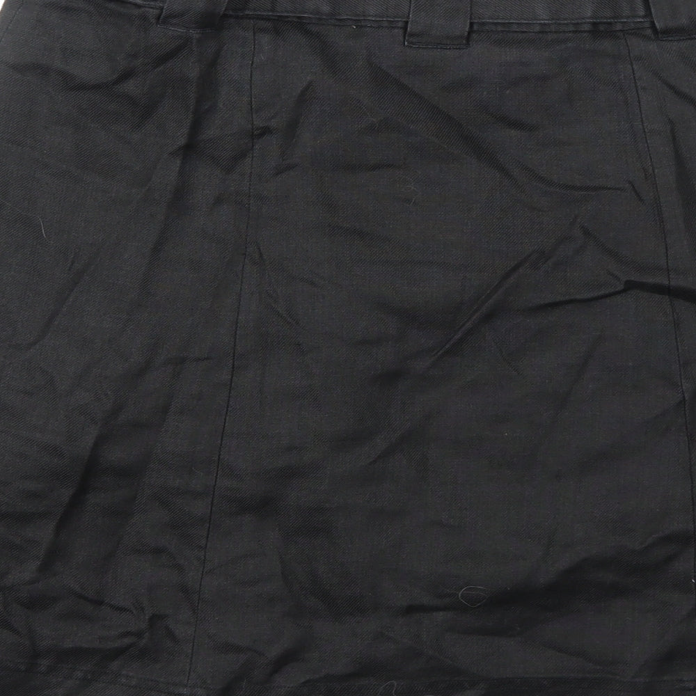Dunnes Stores Womens Black Ramie A-Line Skirt Size 14 Button - Belt Included
