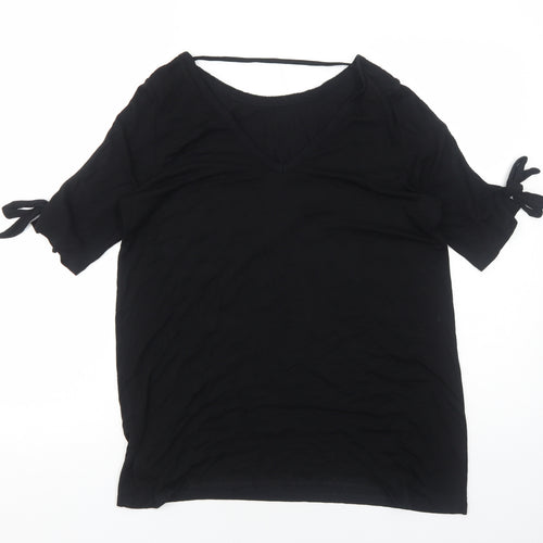 F&F Womens Black Viscose Basic Blouse Size 10 Round Neck