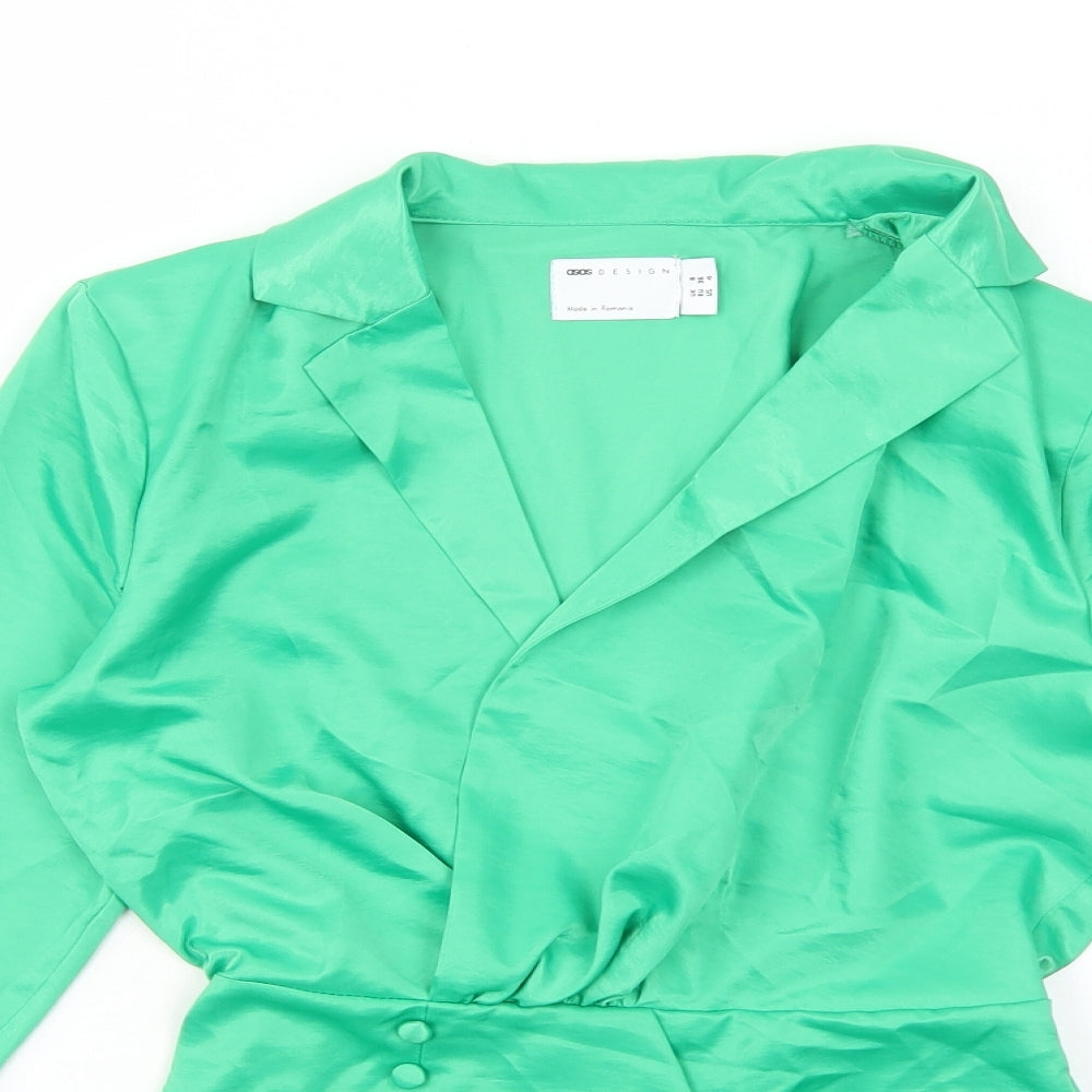ASOS Womens Green Polyester Basic Blouse Size 8 V-Neck
