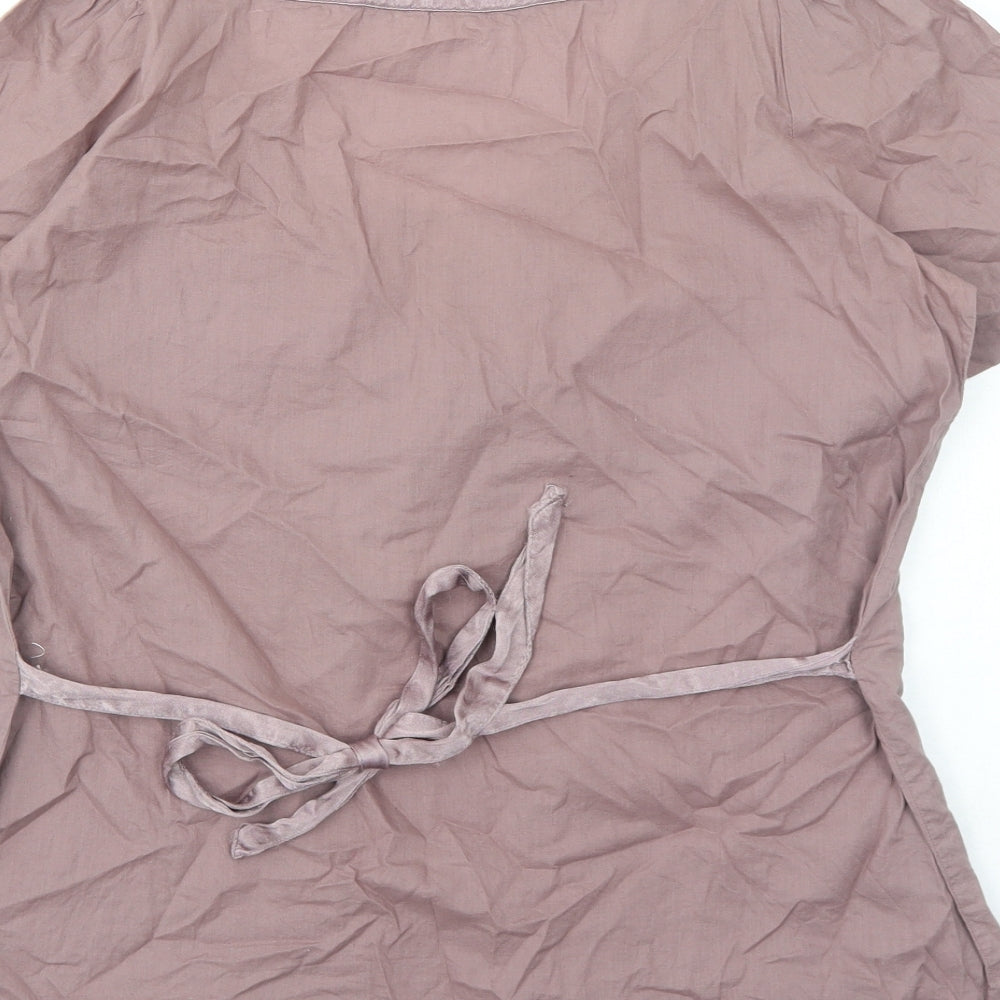 George Womens Purple Floral Cotton Basic Blouse Size 12 Round Neck