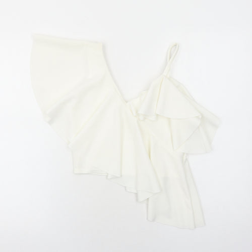 Preworn Womens White Polyester Cropped Blouse Size S V-Neck