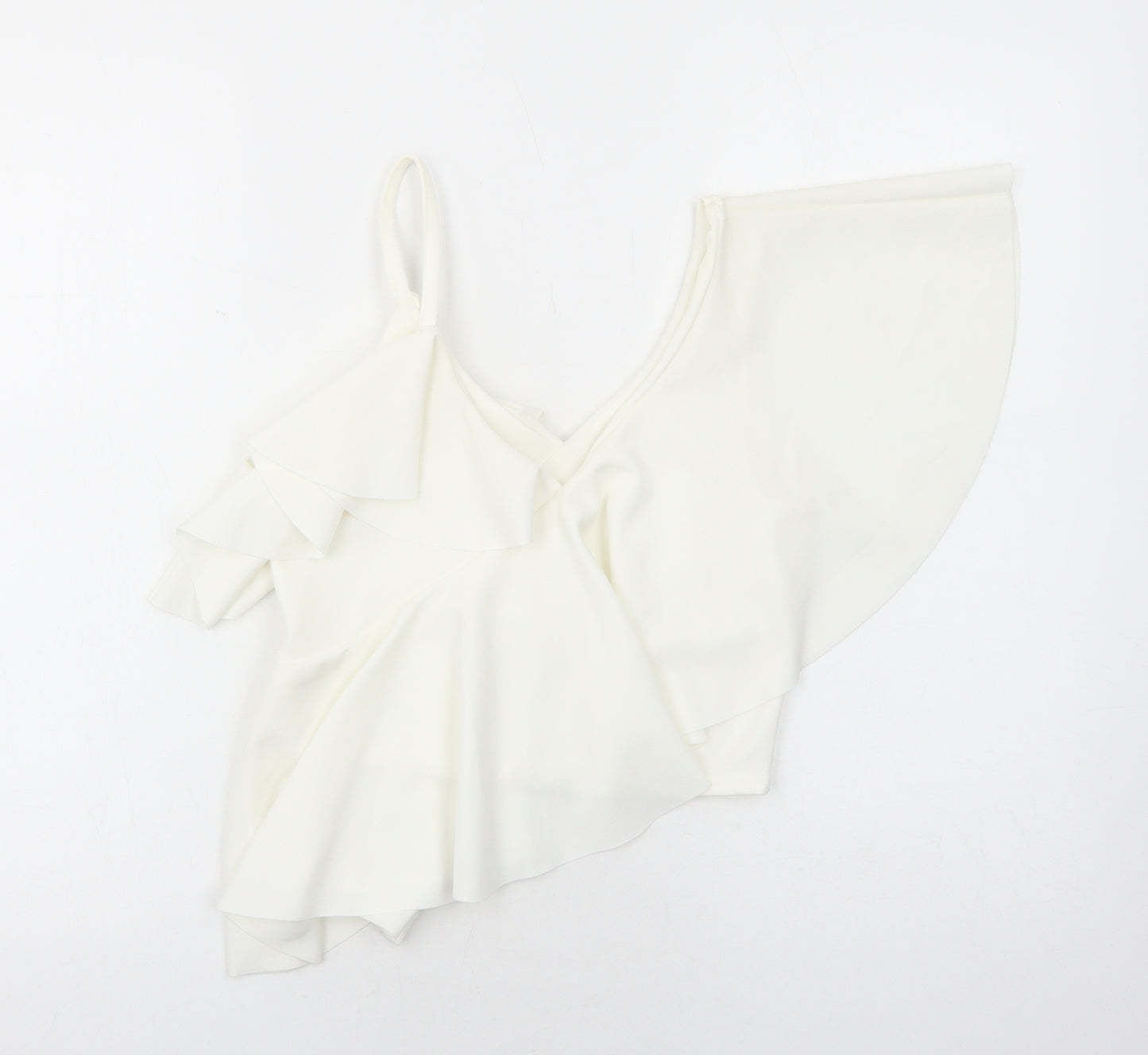 Preworn Womens White Polyester Cropped Blouse Size S V-Neck