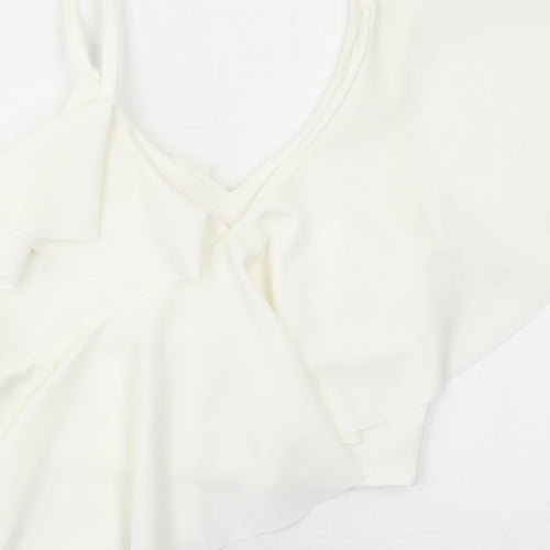 Preworn Womens White Polyester Cropped Blouse Size S V-Neck
