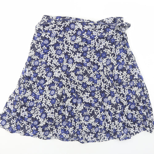 Store Twenty One Womens Blue Floral Cotton Swing Skirt Size 16 Zip