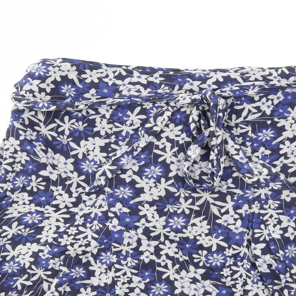 Store Twenty One Womens Blue Floral Cotton Swing Skirt Size 16 Zip