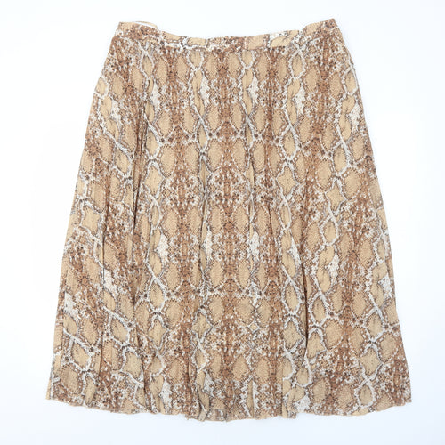 Marks and Spencer Womens Brown Animal Print Polyester Pleated Skirt Size 22 - Snakeskin Pattern