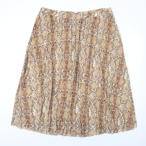 Marks and Spencer Womens Brown Animal Print Polyester Pleated Skirt Size 22 - Snakeskin Pattern