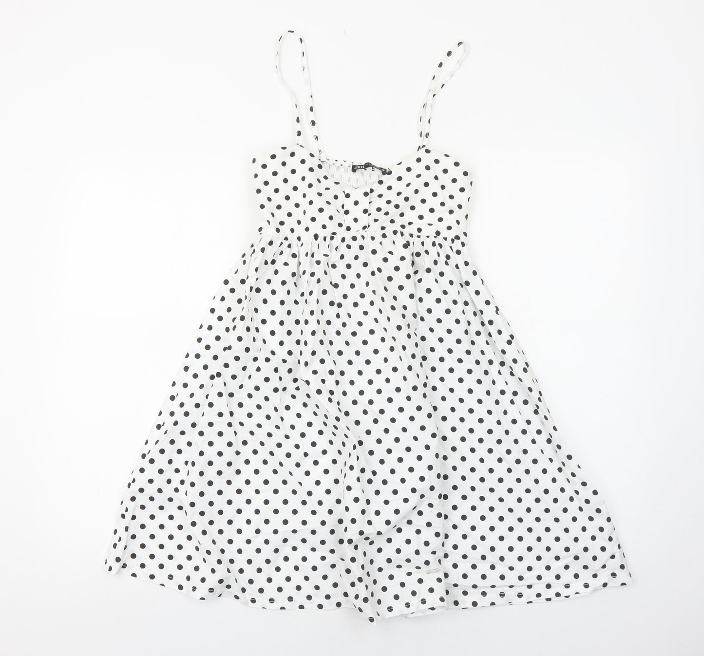 Zara Womens White Polka Dot Cotton Tank Dress Size S V-Neck Pullover