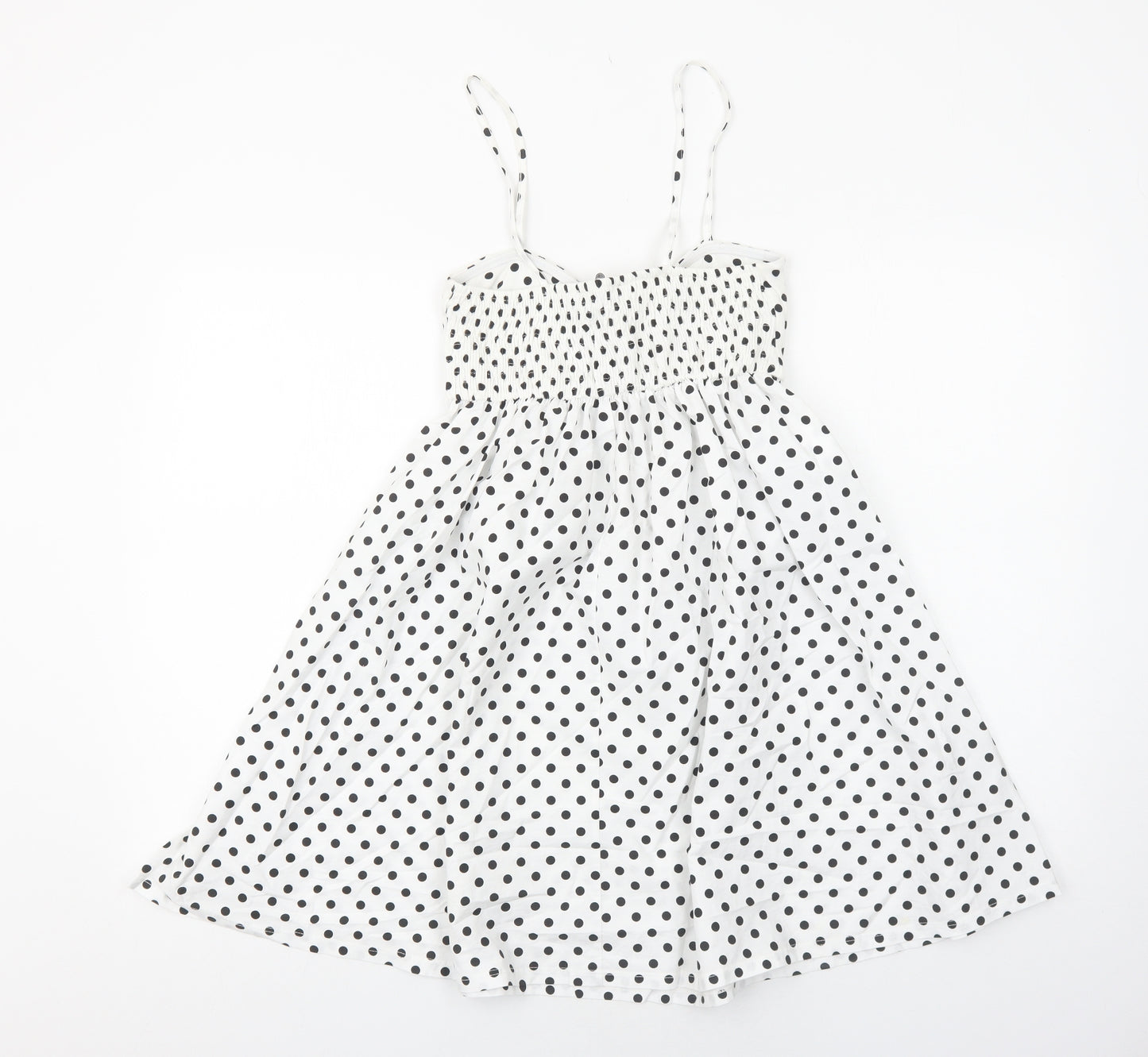 Zara Womens White Polka Dot Cotton Tank Dress Size S V-Neck Pullover