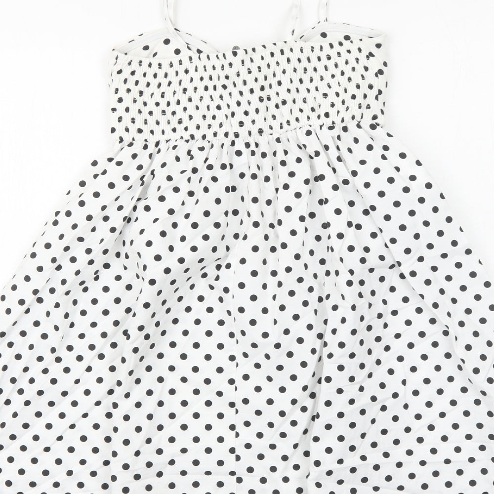 Zara Womens White Polka Dot Cotton Tank Dress Size S V-Neck Pullover
