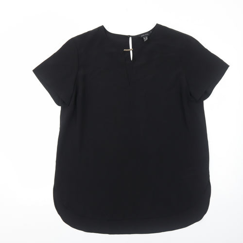 New Look Womens Black Polyester Tunic T-Shirt Size 16 Scoop Neck