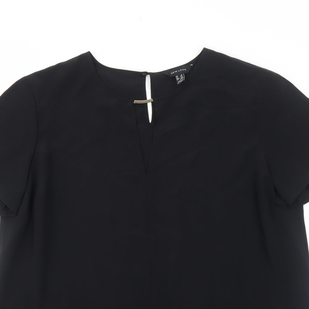 New Look Womens Black Polyester Tunic T-Shirt Size 16 Scoop Neck