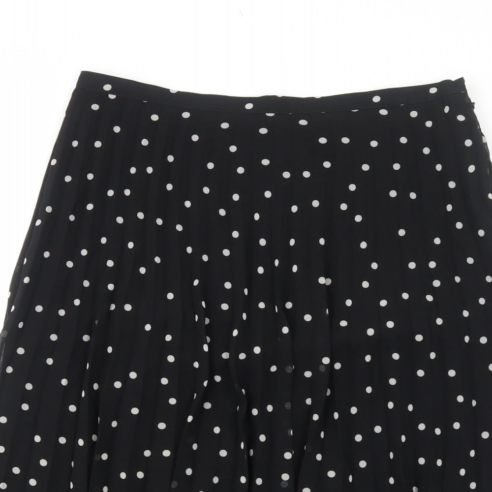 Marks and Spencer Womens Black Polka Dot Polyester Swing Skirt Size 12 Zip