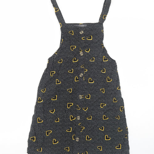 Primark Womens Black Geometric Viscose Pinafore/Dungaree Dress Size 6 Square Neck Pullover
