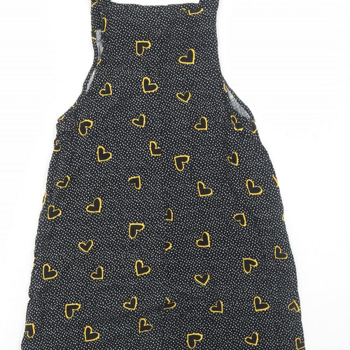 Primark Womens Black Geometric Viscose Pinafore/Dungaree Dress Size 6 Square Neck Pullover