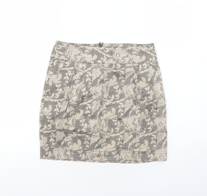 JSFN Womens Brown Floral Cotton A-Line Skirt Size 10 Zip