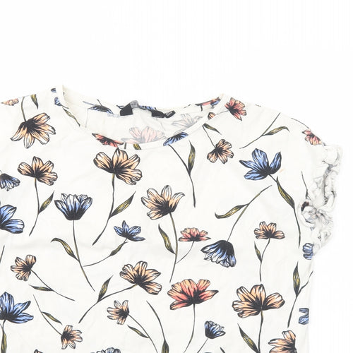 Dorothy Perkins Womens White Floral Viscose Basic Blouse Size 12 Round Neck