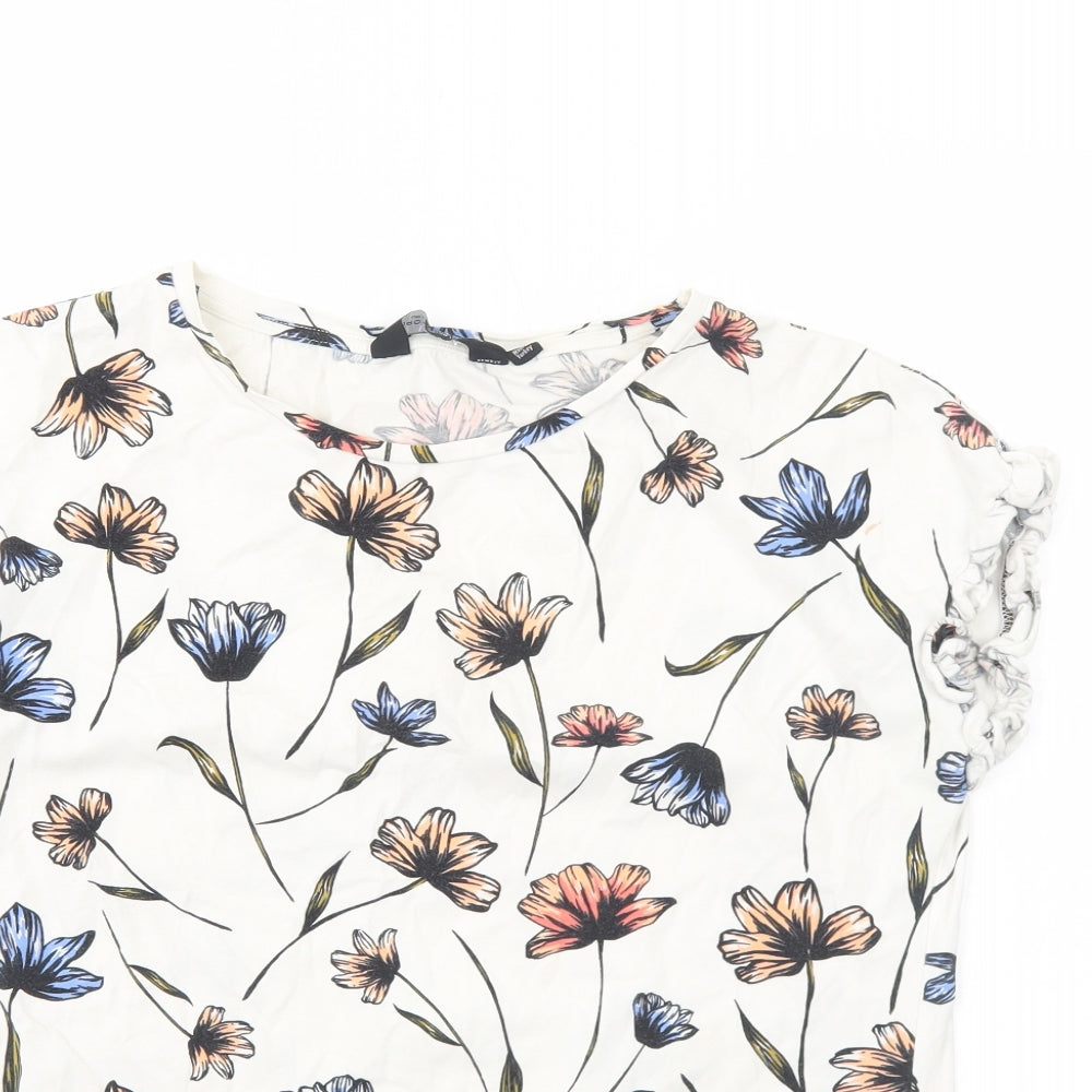 Dorothy Perkins Womens White Floral Viscose Basic Blouse Size 12 Round Neck