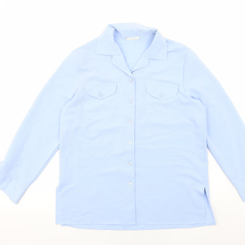 Marks and Spencer Womens Blue Polyester Basic Button-Up Size 12 Collared