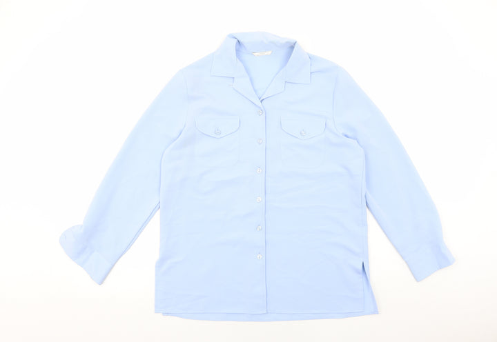 Marks and Spencer Womens Blue Polyester Basic Button-Up Size 12 Collared