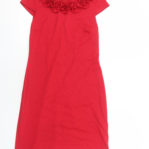 Marks and Spencer Womens Red Viscose Pencil Dress Size 10 Boat Neck Zip