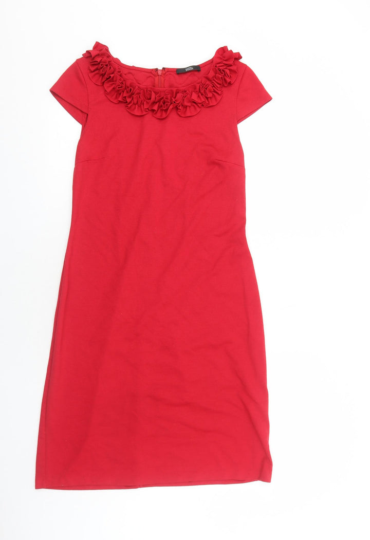 Marks and Spencer Womens Red Viscose Pencil Dress Size 10 Boat Neck Zip