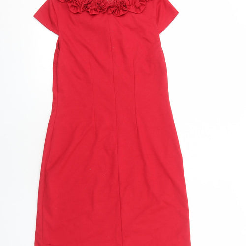 Marks and Spencer Womens Red Viscose Pencil Dress Size 10 Boat Neck Zip