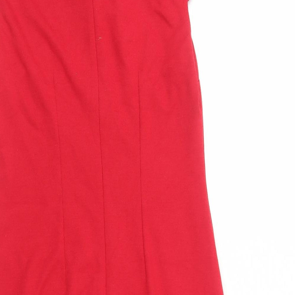 Marks and Spencer Womens Red Viscose Pencil Dress Size 10 Boat Neck Zip