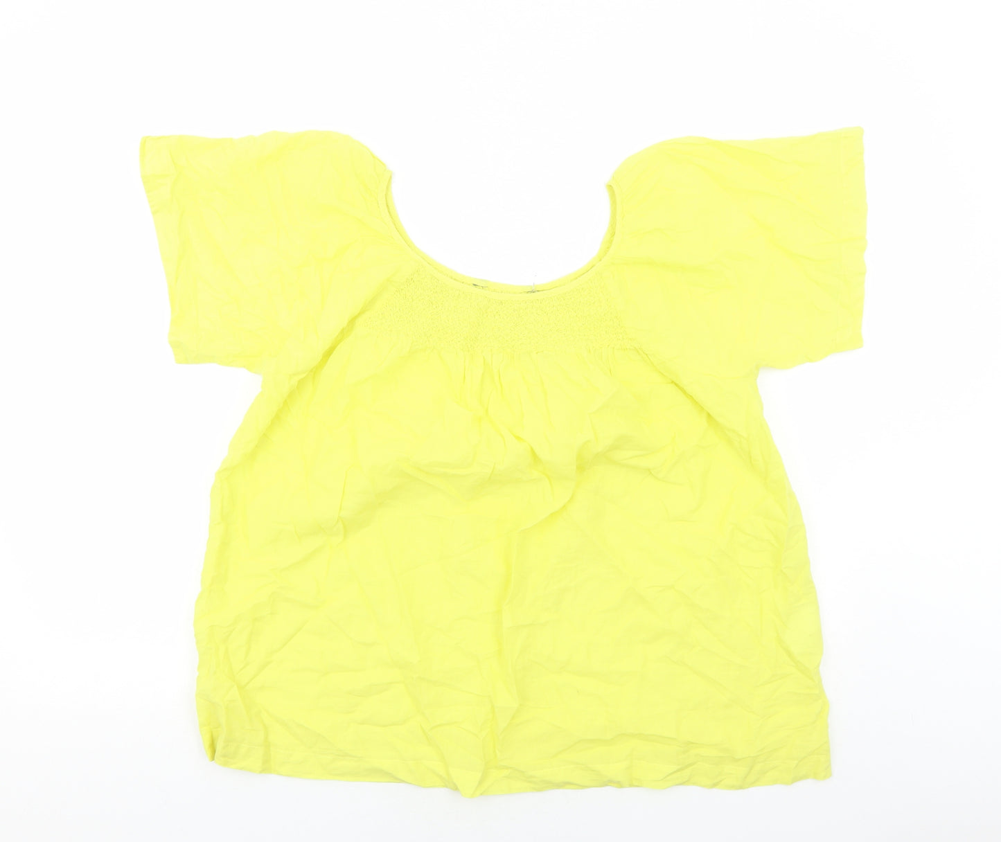 Preworn Womens Yellow Cotton Basic Blouse Size L Round Neck