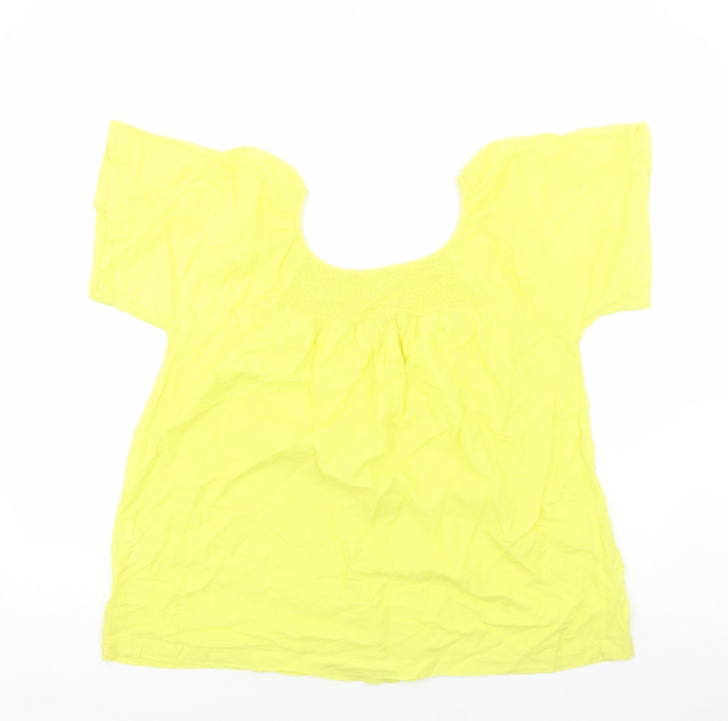 Preworn Womens Yellow Cotton Basic Blouse Size L Round Neck