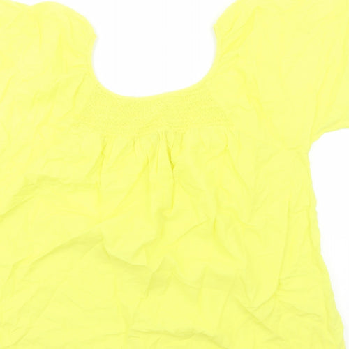 Preworn Womens Yellow Cotton Basic Blouse Size L Round Neck