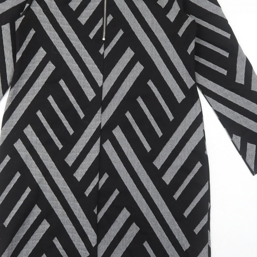Preworn Womens Black Geometric Polyester Shift Size 10 Scoop Neck Zip