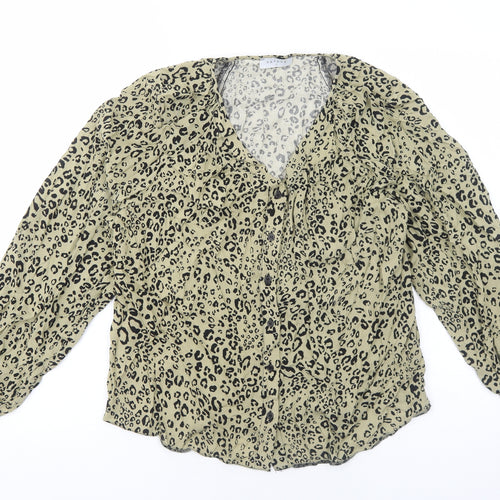 Papaya Womens Beige Animal Print Viscose Basic Blouse Size 12 V-Neck - Leopard Print