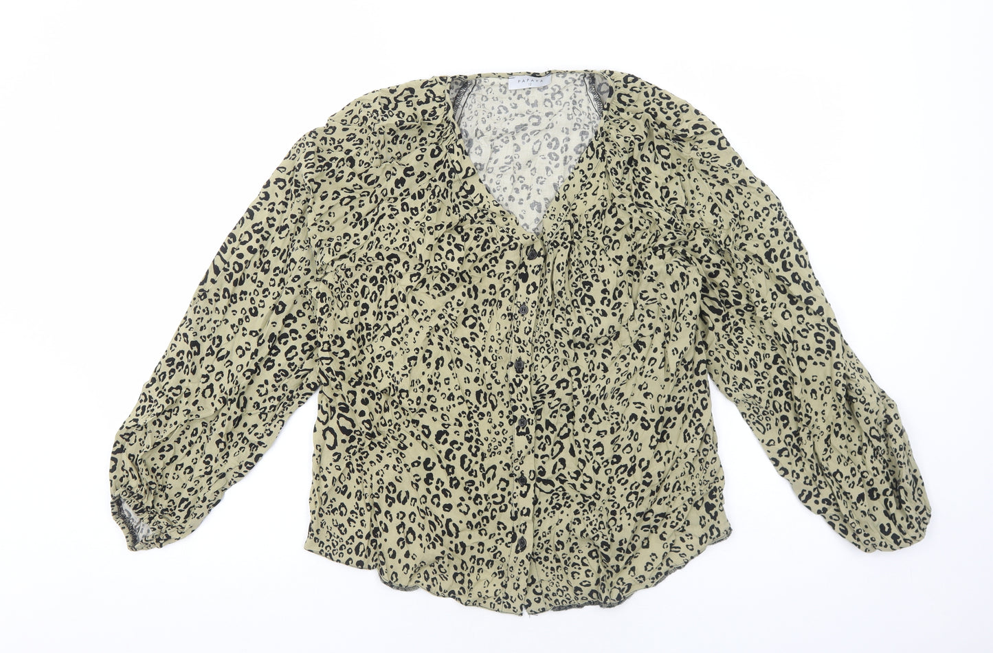 Papaya Womens Beige Animal Print Viscose Basic Blouse Size 12 V-Neck - Leopard Print
