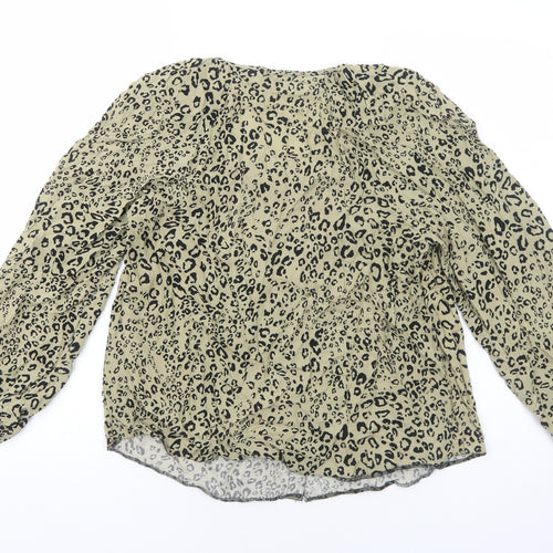 Papaya Womens Beige Animal Print Viscose Basic Blouse Size 12 V-Neck - Leopard Print