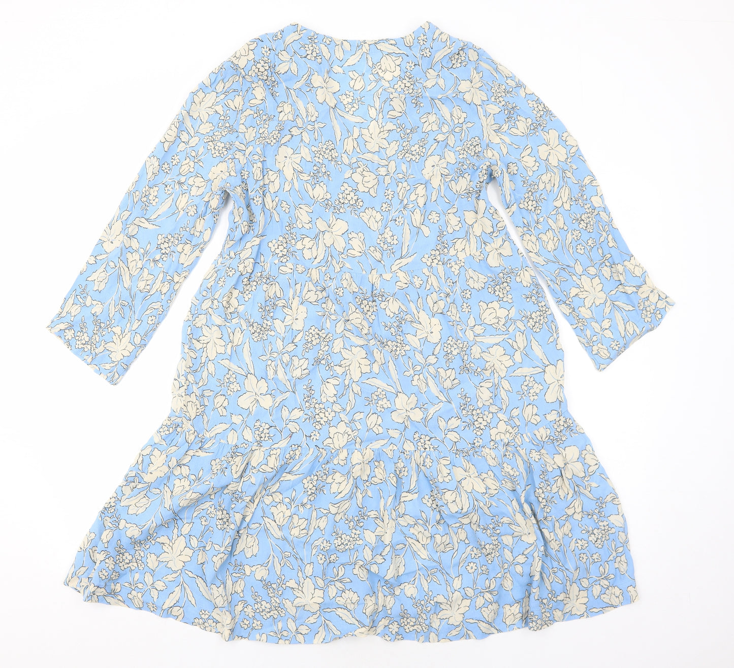 Suncoo Womens Blue Floral Polyester Shirt Dress Size L V-Neck Button