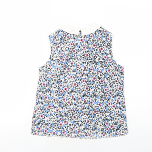 Preworn Womens Blue Floral Polyester Basic Tank Size S Collared