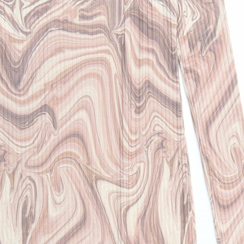 Mode-ll Womens Brown Geometric Polyester A-Line Size 12 Boat Neck Pullover - Marble Print Ribbed