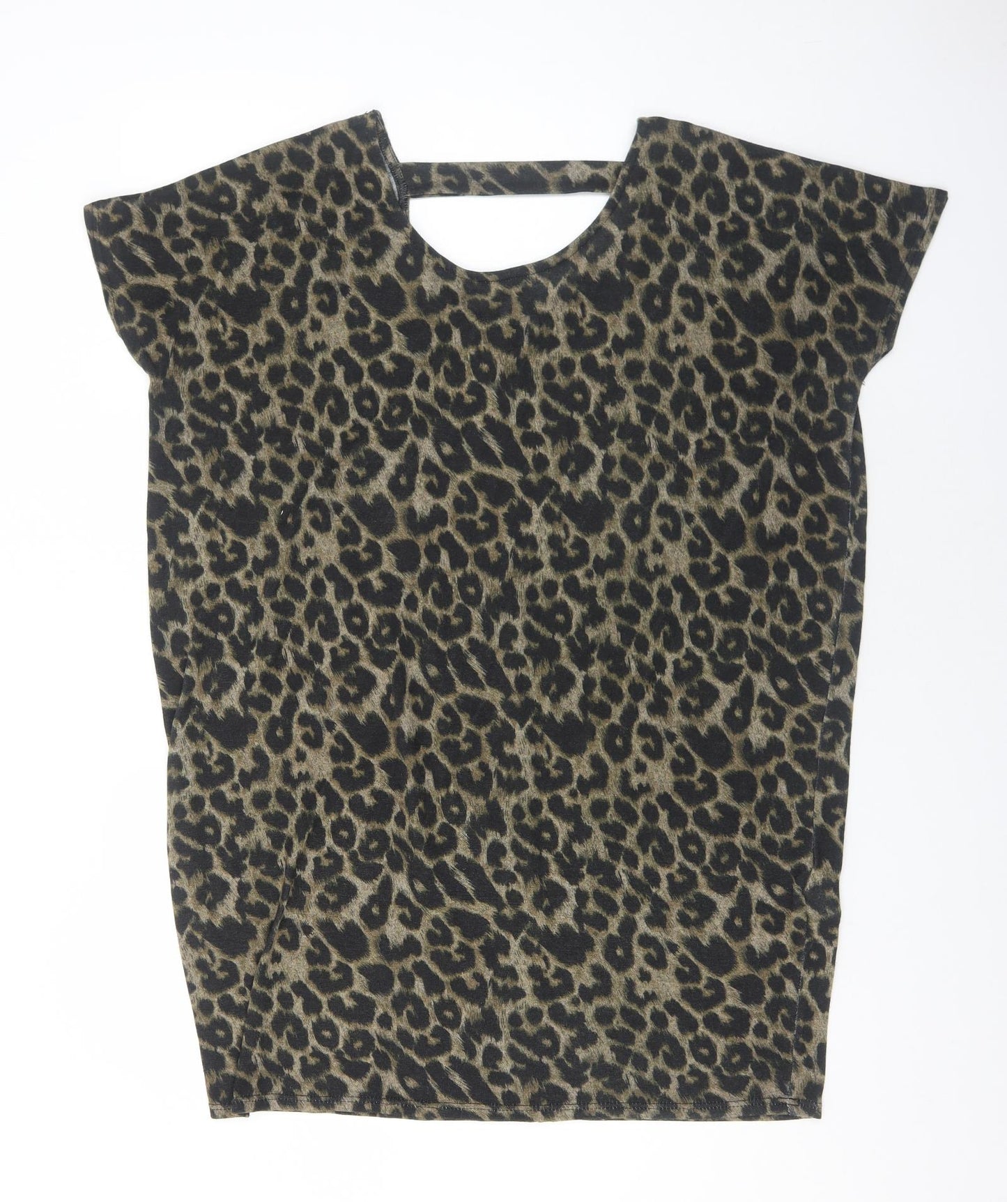 New Look Womens Brown Animal Print Polyester Tunic T-Shirt Size L Scoop Neck - Leopard Print