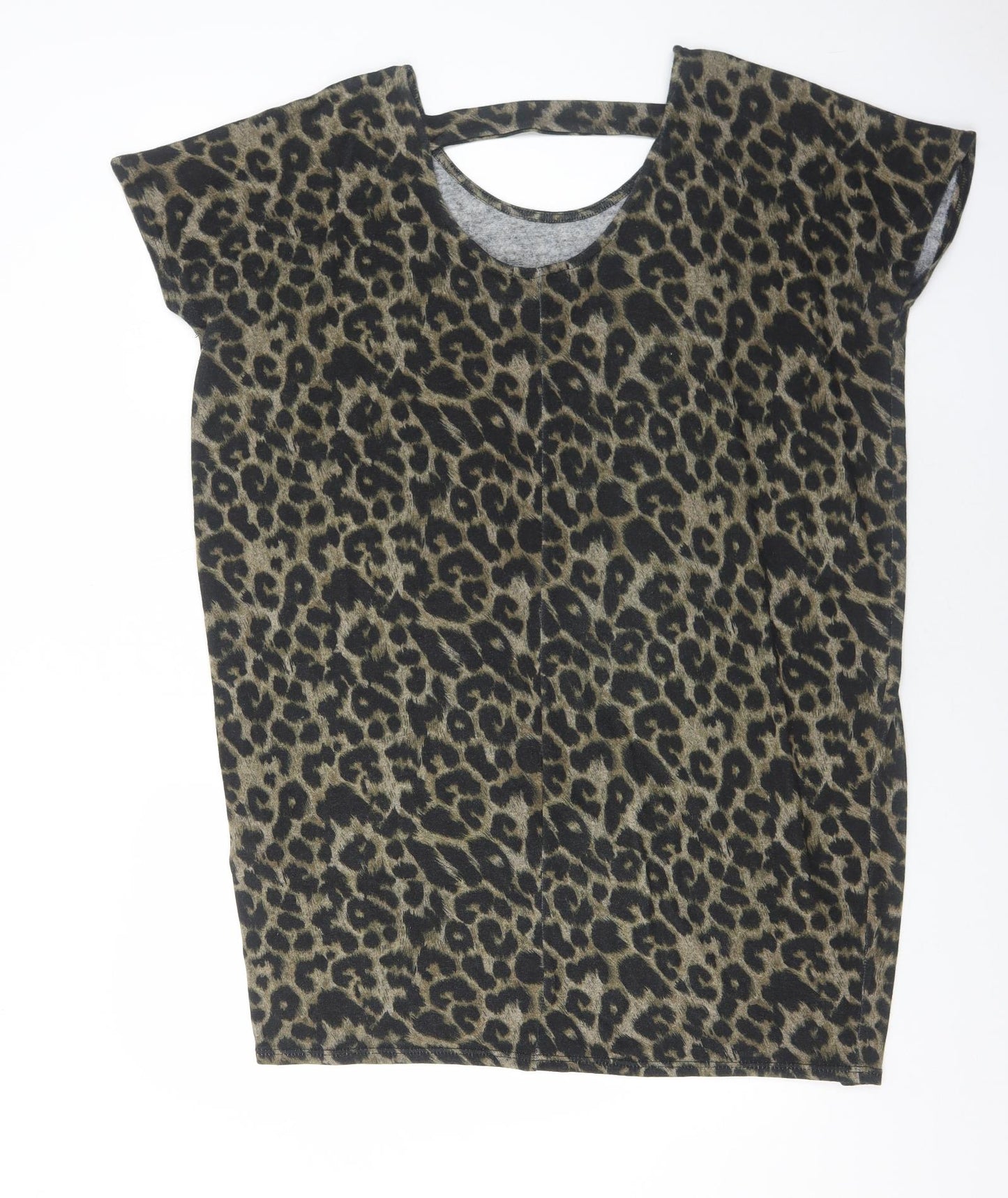 New Look Womens Brown Animal Print Polyester Tunic T-Shirt Size L Scoop Neck - Leopard Print