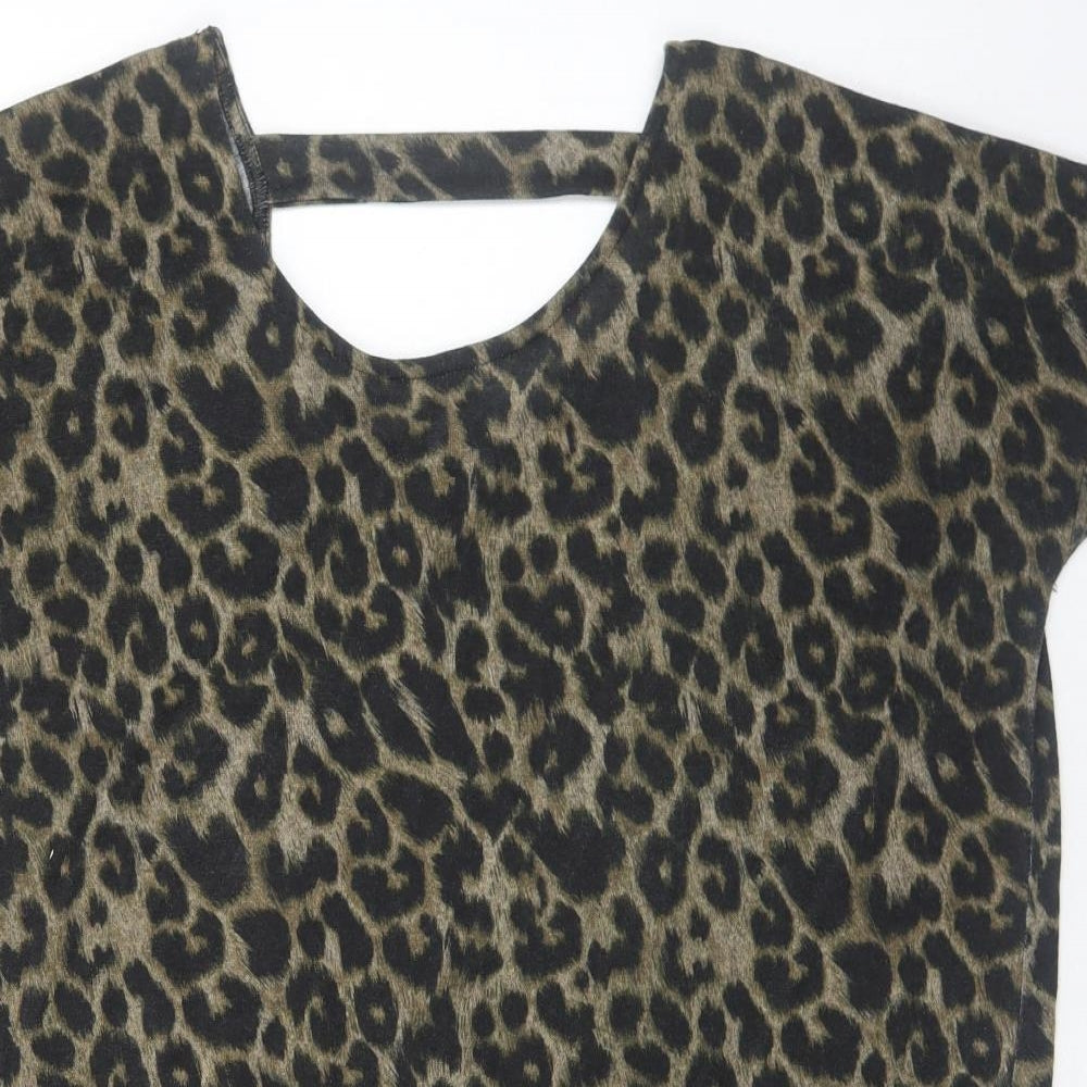 New Look Womens Brown Animal Print Polyester Tunic T-Shirt Size L Scoop Neck - Leopard Print