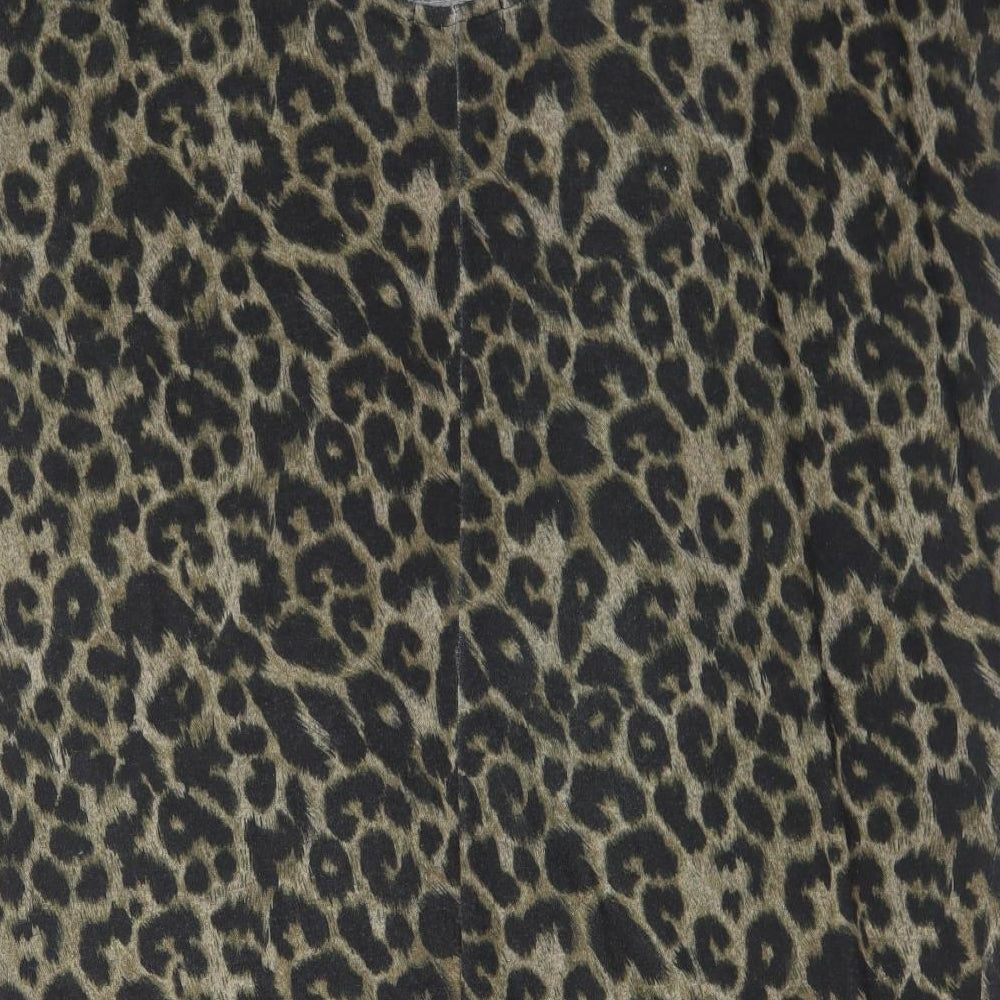 New Look Womens Brown Animal Print Polyester Tunic T-Shirt Size L Scoop Neck - Leopard Print