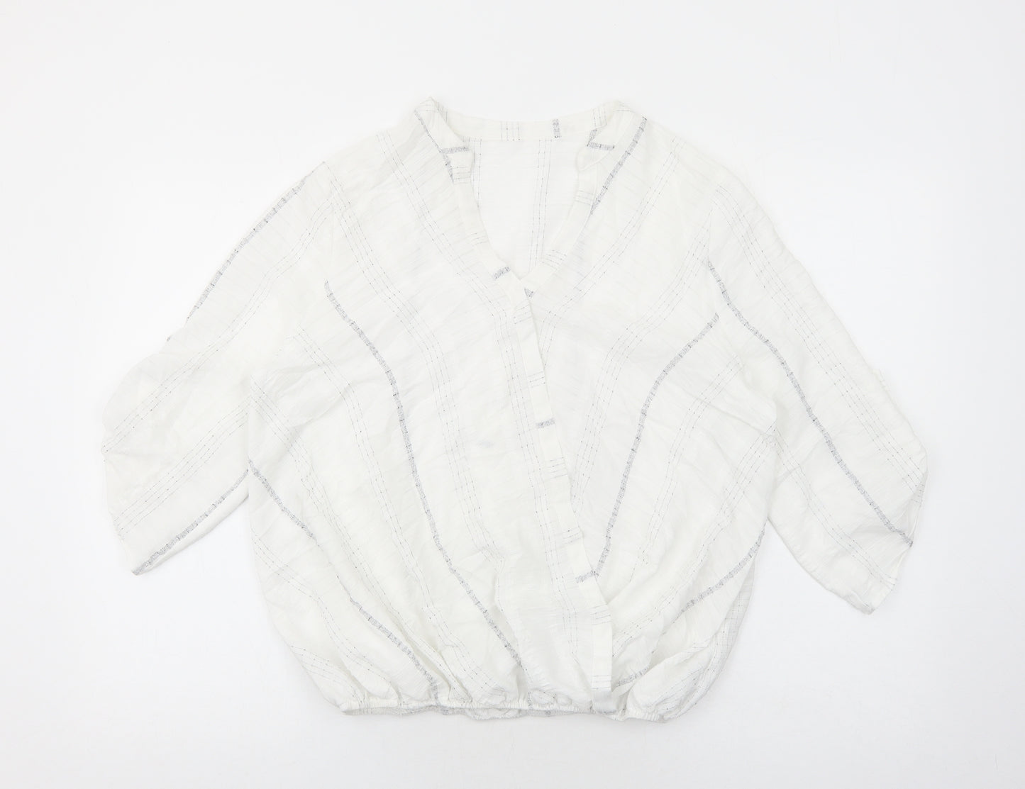 Atmosphere Womens White Geometric Viscose Basic Blouse Size 12 V-Neck