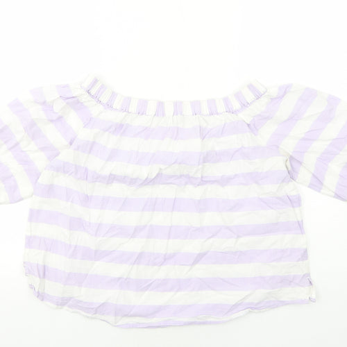 Marks and Spencer Womens Purple Striped Cotton Basic Blouse Size 12 Off the Shoulder - Bardot